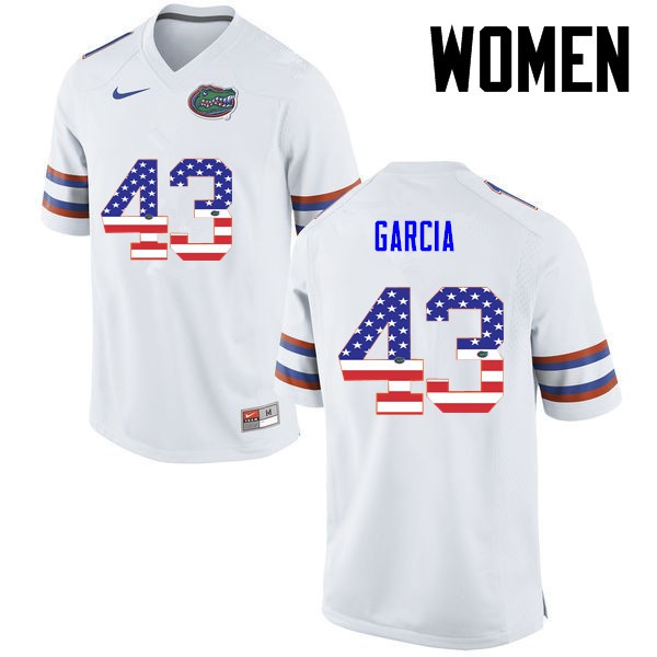 Florida Gators Women #43 Cristian Garcia College Football Jersey USA Flag Fashion White